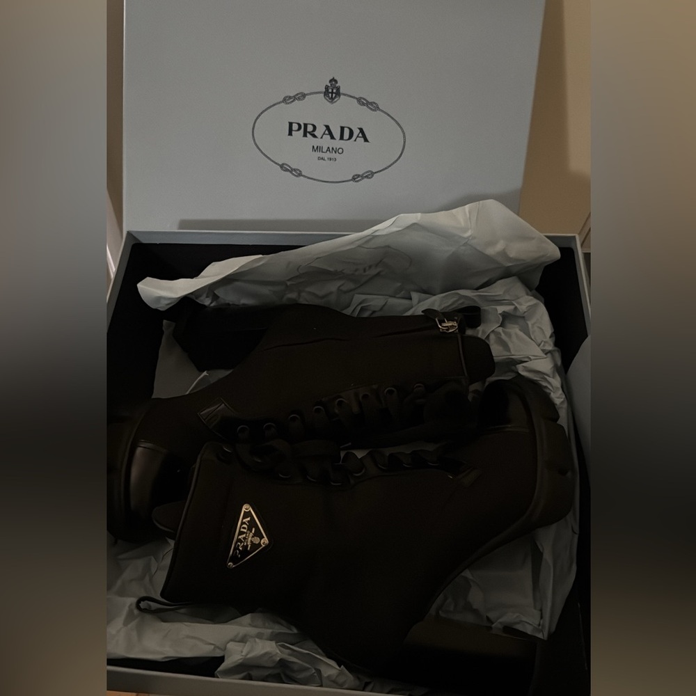 Prada Women's Black Heeled Lace-Up Boots - Picture 5 of 7